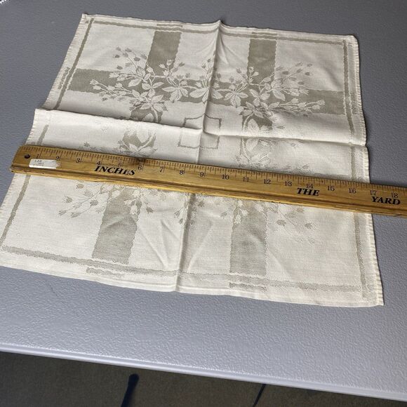 Vintage Cloth Dinner Napkins Set Of 8 Square 17" Damask Beige Foliage Floral - Picture 2 of 7